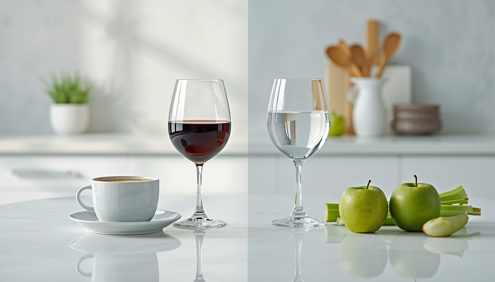 Alimentos que manchan los dientes: café, vino tinto, agua, manzanas verdes y vegetales